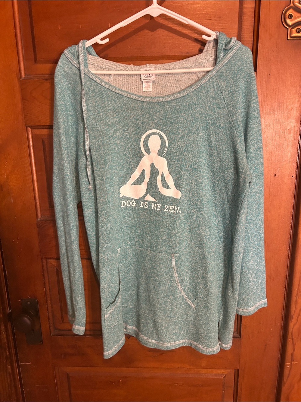 Teal Hooded Pullover Sweatshirt with 'Dog Is My Zen' Graphic